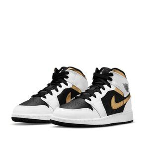 Jordan 1 Mid - Size 5.5Y / 7W - White Black Gold -